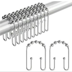 12 Silver Double Shower Curtain Hooks  holds both the liner & the shower curtain